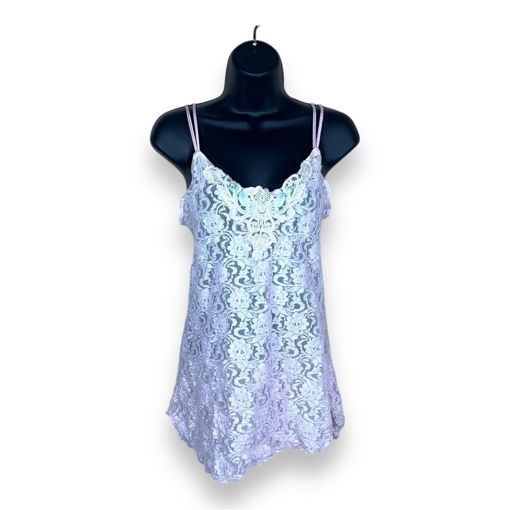 VINTAGE SMALL PASTEL PINK LACE CHEMISE SLEEVELESS GLAM RETRO